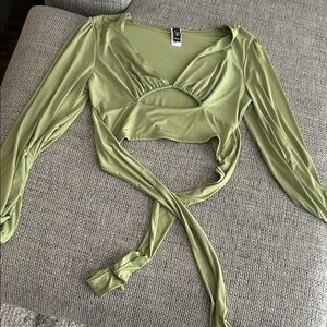 Windsor Olive Wrap Crop Blouse
